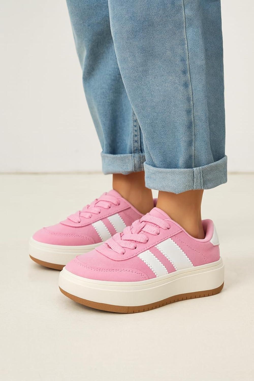 imageProject Cloud Platform Girls Sneakers Lightweight Memory Foam Insole Laceup Kids Shoes with Trendy Styles NonSlip Fashion Platform Boys and Girls Shoes Little NitaPink