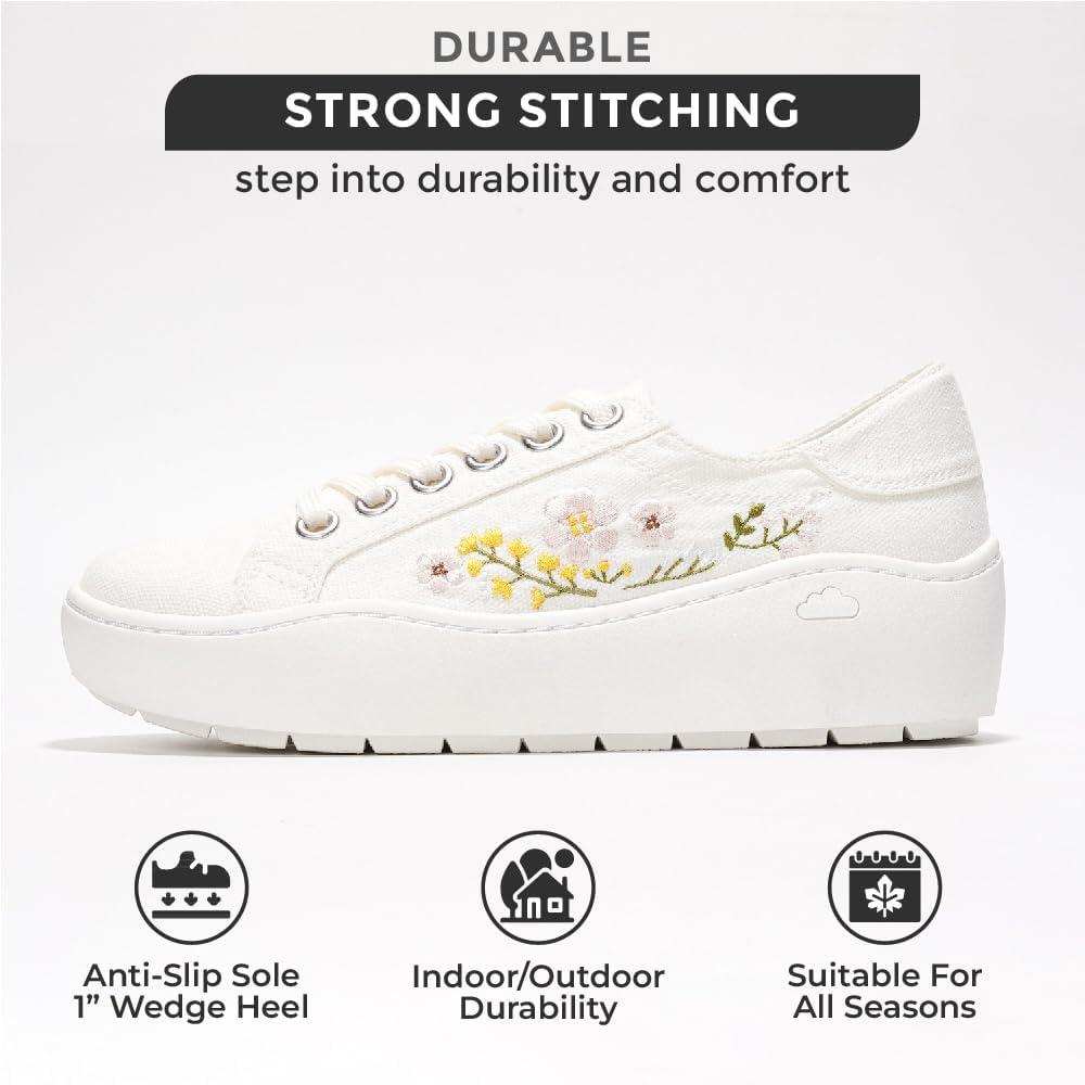 imageProject Cloud Platform Sneakers for Women Lightweight Womens Sneakers with Memory Foam Insole Non Slip LaceUp Womens Shoes Perfect Summer Shoes for Women 2025 BossyOffwhite Flowers