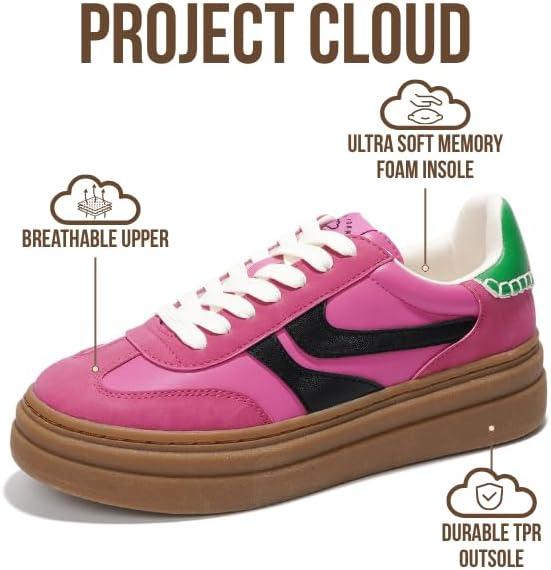 imageProject Cloud Platform Sneakers for Women Footwear Memory Foam Insole Womens Shoes Lightweight and NonSlip Sole Lace Up Fashion Sneakers DodgePink Mult
