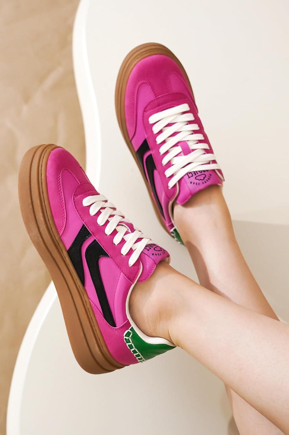 imageProject Cloud Platform Sneakers for Women Footwear Memory Foam Insole Womens Shoes Lightweight and NonSlip Sole Lace Up Fashion Sneakers DodgePink Mult