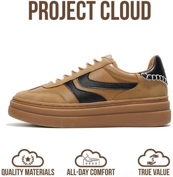 imageProject Cloud Platform Sneakers for Women Footwear Memory Foam Insole Womens Shoes Lightweight and NonSlip Sole Lace Up Fashion Sneakers DodgeTan