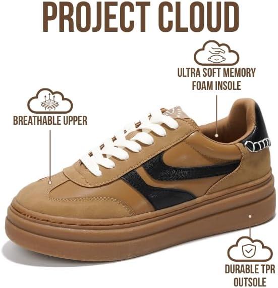 imageProject Cloud Platform Sneakers for Women Footwear Memory Foam Insole Womens Shoes Lightweight and NonSlip Sole Lace Up Fashion Sneakers DodgeTan