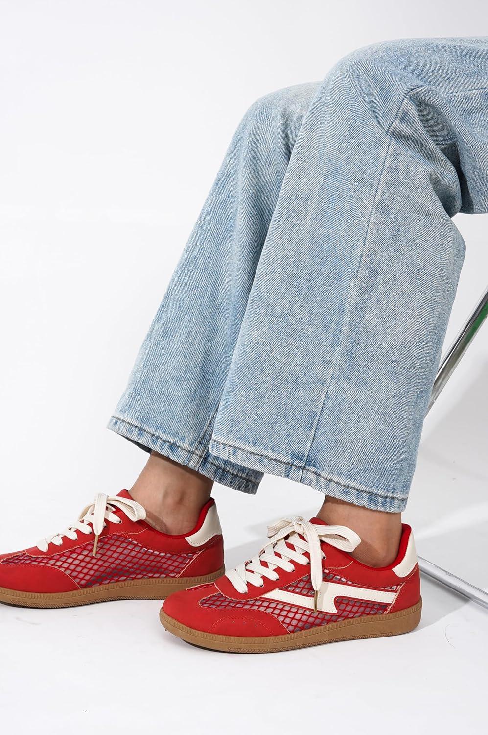 imageProject Cloud Sneakers for Women LaceUp Shoes for Women Trendy Women Sneakers with Memory Foam Insole Womens Fashion Sneakers NonSlip Womens Shoes IritaRed Mesh