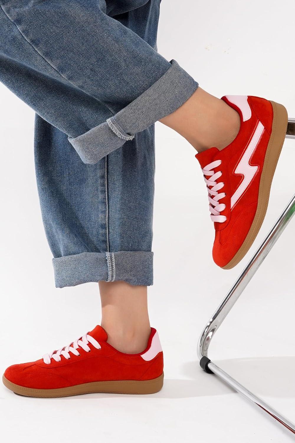 imageProject Cloud Sneakers for Women LaceUp Shoes for Women Trendy Women Sneakers with Memory Foam Insole Womens Fashion Sneakers NonSlip Womens Shoes IritaRed Microsuede