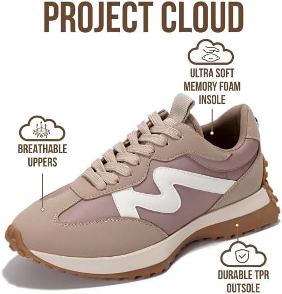 imageProject Cloud Trendy Sneakers for Women Memory Foam and NonSlip Comfortable Casual Ladies Shoes for Womens Fashion Sneakers Lightweight Laceup Shoes LeccoTaupe