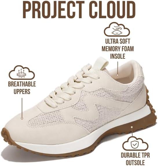 imageProject Cloud Trendy Sneakers for Women Memory Foam and NonSlip Comfortable Casual Ladies Shoes for Womens Fashion Sneakers Lightweight Laceup Shoes LeccoCream