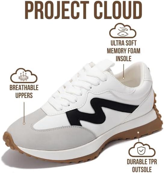 imageProject Cloud Trendy Sneakers for Women Memory Foam and NonSlip Comfortable Casual Ladies Shoes for Womens Fashion Sneakers Lightweight Laceup Shoes LeccoWhite Multi