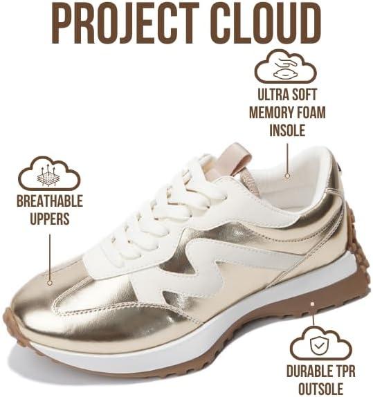 imageProject Cloud Trendy Sneakers for Women Memory Foam and NonSlip Comfortable Casual Ladies Shoes for Womens Fashion Sneakers Lightweight Laceup Shoes LeccoGold