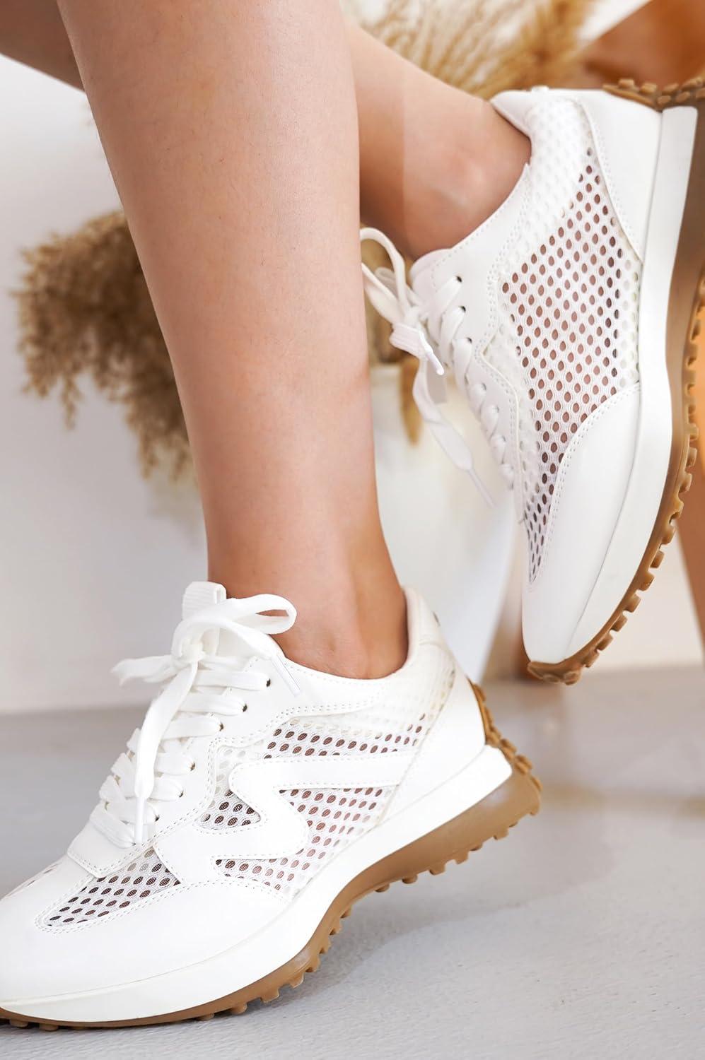 imageProject Cloud Trendy Sneakers for Women Memory Foam and NonSlip Comfortable Casual Ladies Shoes for Womens Fashion Sneakers Lightweight Laceup Shoes LeccoWhite Mesh