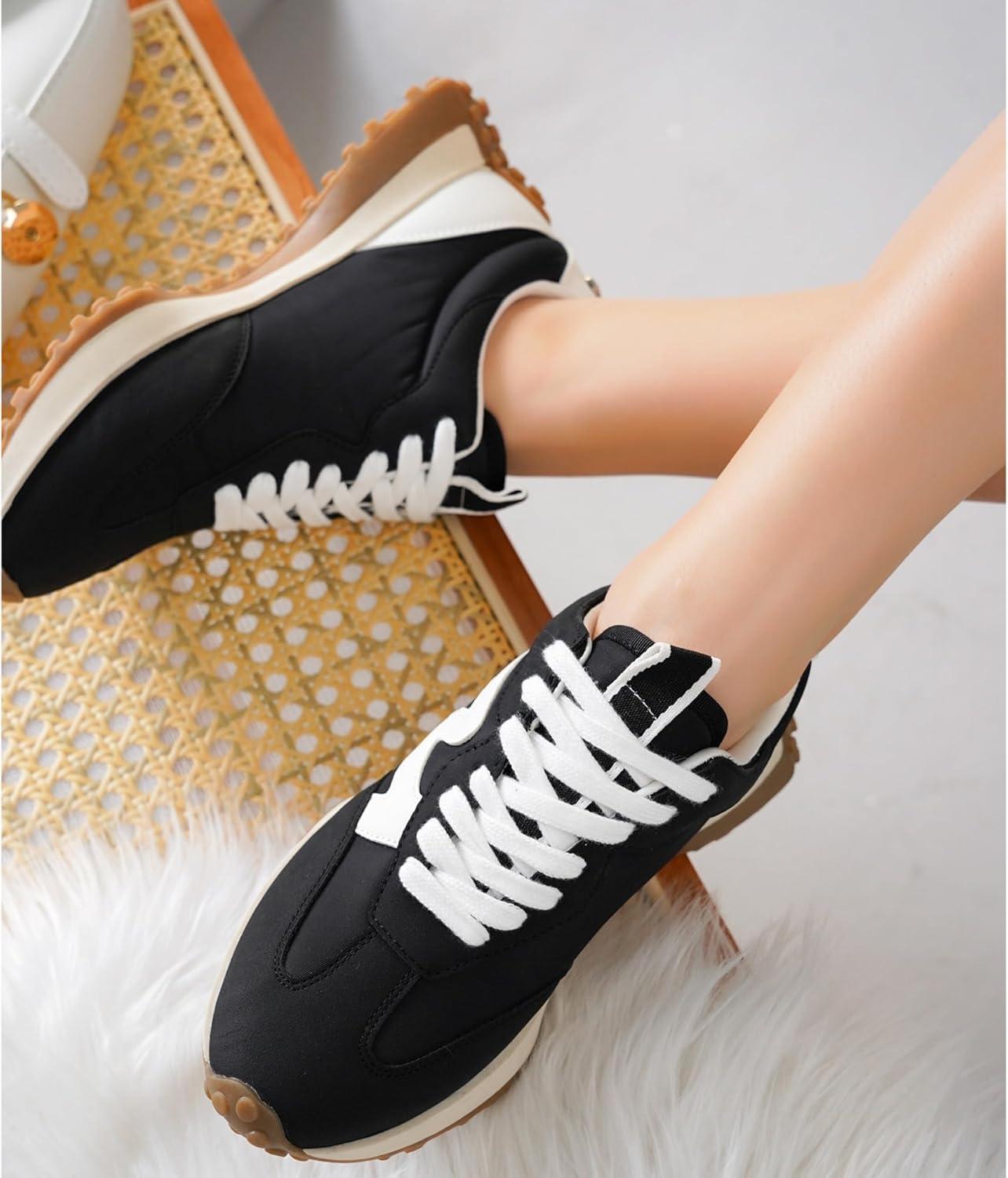 imageProject Cloud Trendy Sneakers for Women Memory Foam and NonSlip Comfortable Casual Ladies Shoes for Womens Fashion Sneakers Lightweight Laceup Shoes LeccoBlack