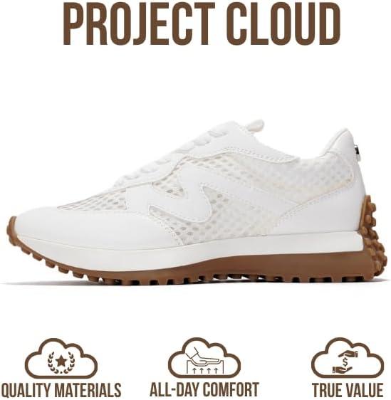 imageProject Cloud Trendy Sneakers for Women Memory Foam and NonSlip Comfortable Casual Ladies Shoes for Womens Fashion Sneakers Lightweight Laceup Shoes LeccoWhite Mesh