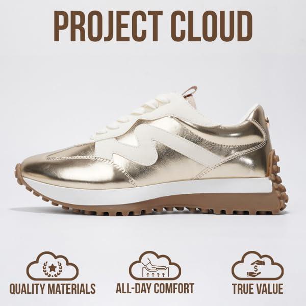 imageProject Cloud Trendy Sneakers for Women Memory Foam and NonSlip Comfortable Casual Ladies Shoes for Womens Fashion Sneakers Lightweight Laceup Shoes LeccoGold