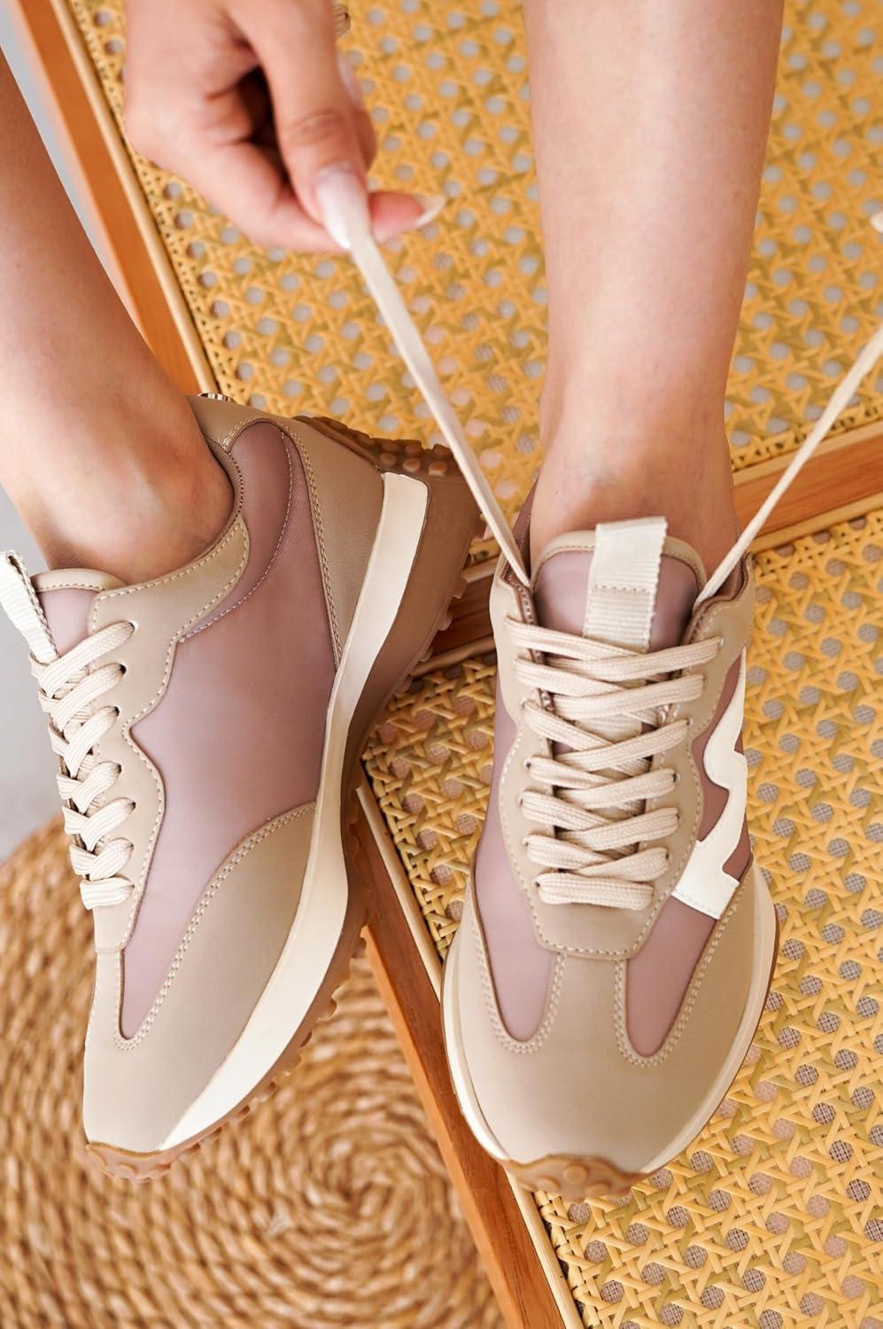 imageProject Cloud Trendy Sneakers for Women Memory Foam and NonSlip Comfortable Casual Ladies Shoes for Womens Fashion Sneakers Lightweight Laceup Shoes LeccoTaupe