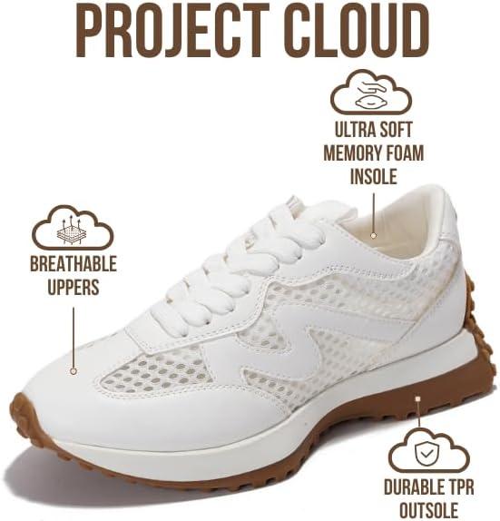 imageProject Cloud Trendy Sneakers for Women Memory Foam and NonSlip Comfortable Casual Ladies Shoes for Womens Fashion Sneakers Lightweight Laceup Shoes LeccoWhite Mesh