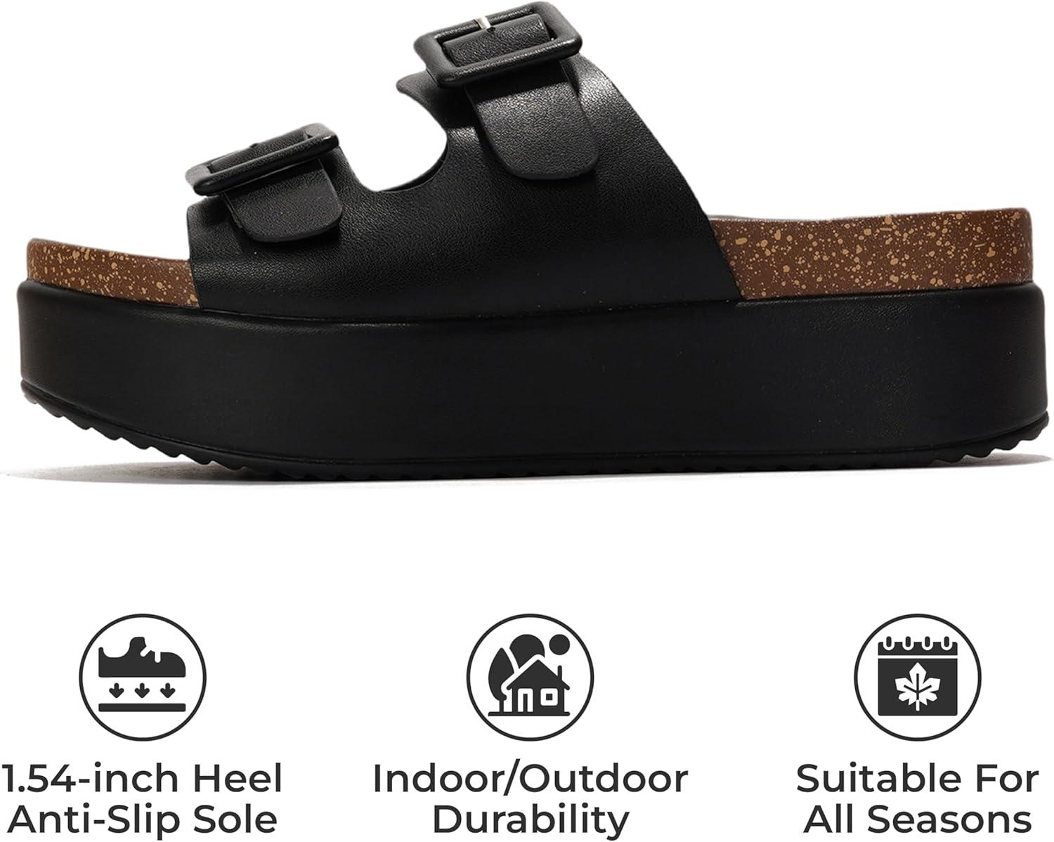 imageProject Cloud Wedge Platform Sandals For Women 2025 Memory Foam Insole ampamp Cork Footbed Platform Heel Slides for Women Footwear Beach Essential Womens Sandals SoftyBlack