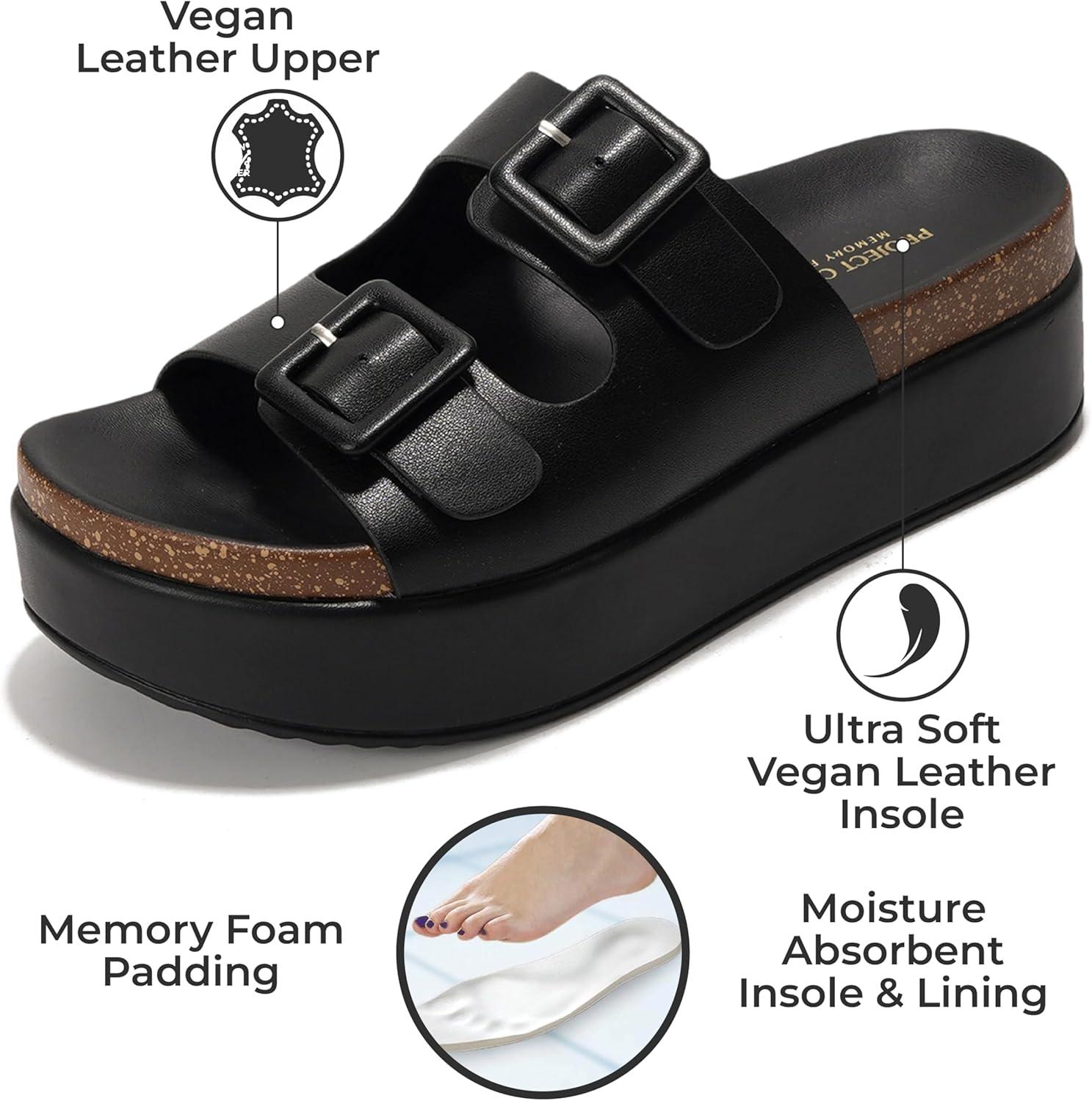 imageProject Cloud Wedge Platform Sandals For Women 2025 Memory Foam Insole ampamp Cork Footbed Platform Heel Slides for Women Footwear Beach Essential Womens Sandals SoftyBlack