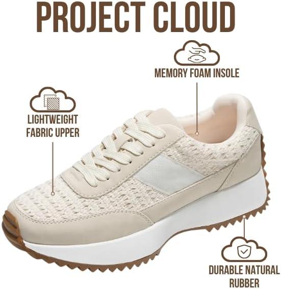 imageProject Cloud Womens Sneakers Memory Foam Insole and Lightweight Spring Shoes NonSlip Lace Up Trendy Shoes Fashion Sneakers for Women 2025Beige