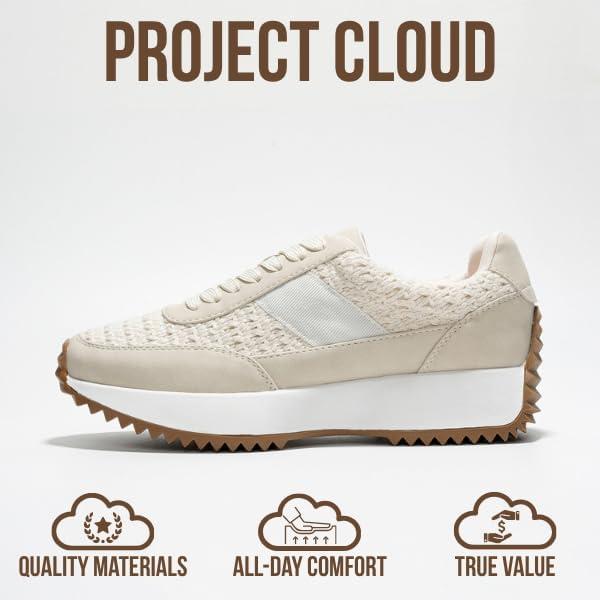 imageProject Cloud Womens Sneakers Memory Foam Insole and Lightweight Spring Shoes NonSlip Lace Up Trendy Shoes Fashion Sneakers for Women 2025Beige