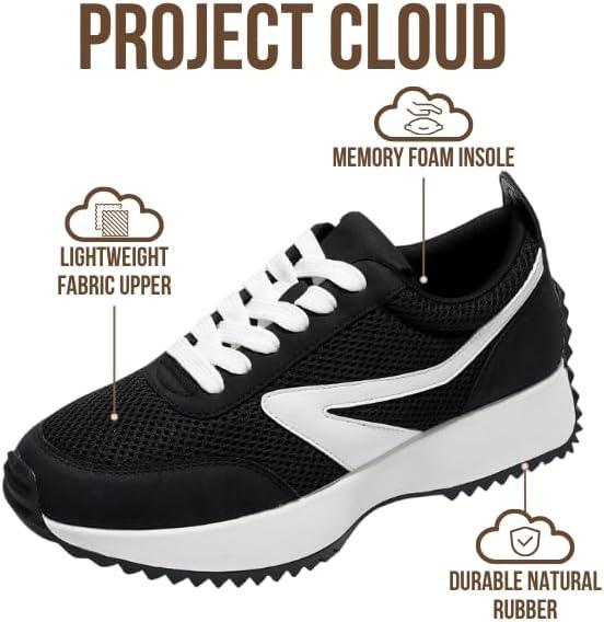 imageProject Cloud Womens Sneakers Memory Foam Insole and Lightweight Spring Shoes NonSlip Lace Up Trendy Shoes Fashion Sneakers for Women 2025Black