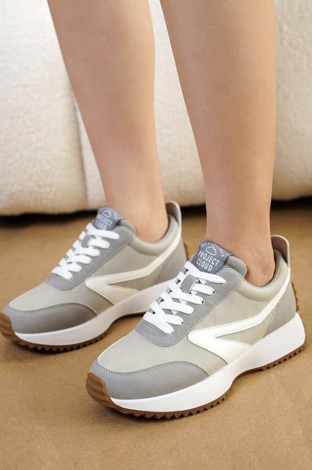imageProject Cloud Womens Sneakers Memory Foam Insole and Lightweight Spring Shoes NonSlip Lace Up Trendy Shoes Fashion Sneakers for Women 2025Greybalinda