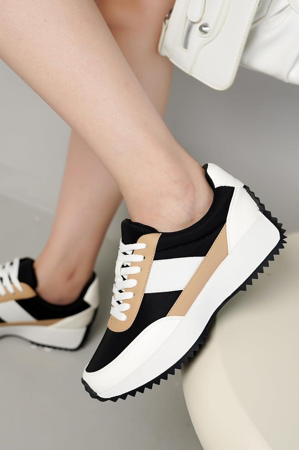 imageProject Cloud Womens Sneakers Memory Foam Insole and Lightweight Spring Shoes NonSlip Lace Up Trendy Shoes Fashion Sneakers for Women 2025Tan