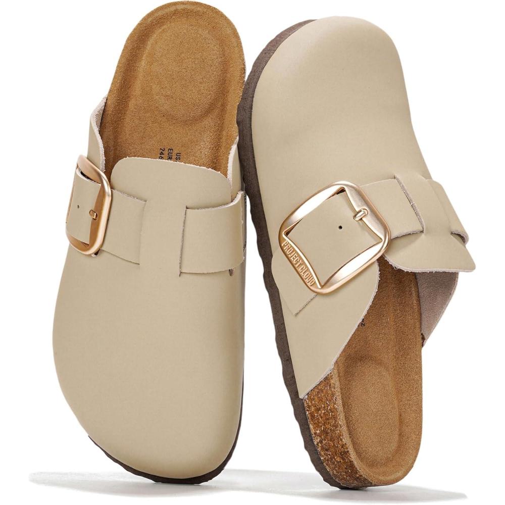imageProject Cloud 100 Genuine Leather Clogs for Women Shoes  Memory Foam Insole NonSlip ampamp Natural Cork Footbed Arch Support Big Buckle Womens Clogs and Mules Footwear ManchesterNude