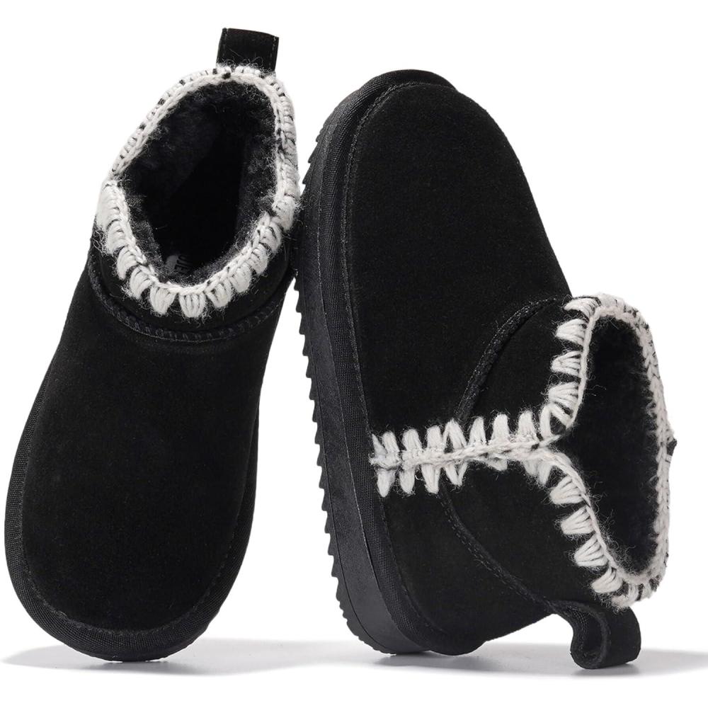 imageProject Cloud 100 Genuine Leather Girls Boots Water Resistant ampamp Lightweight Ankle Boots with Memory Foam Cozy ampamp Fur Non Slip Kids Boots for Girls ampamp Boys Perfect for FallBlack Stitch