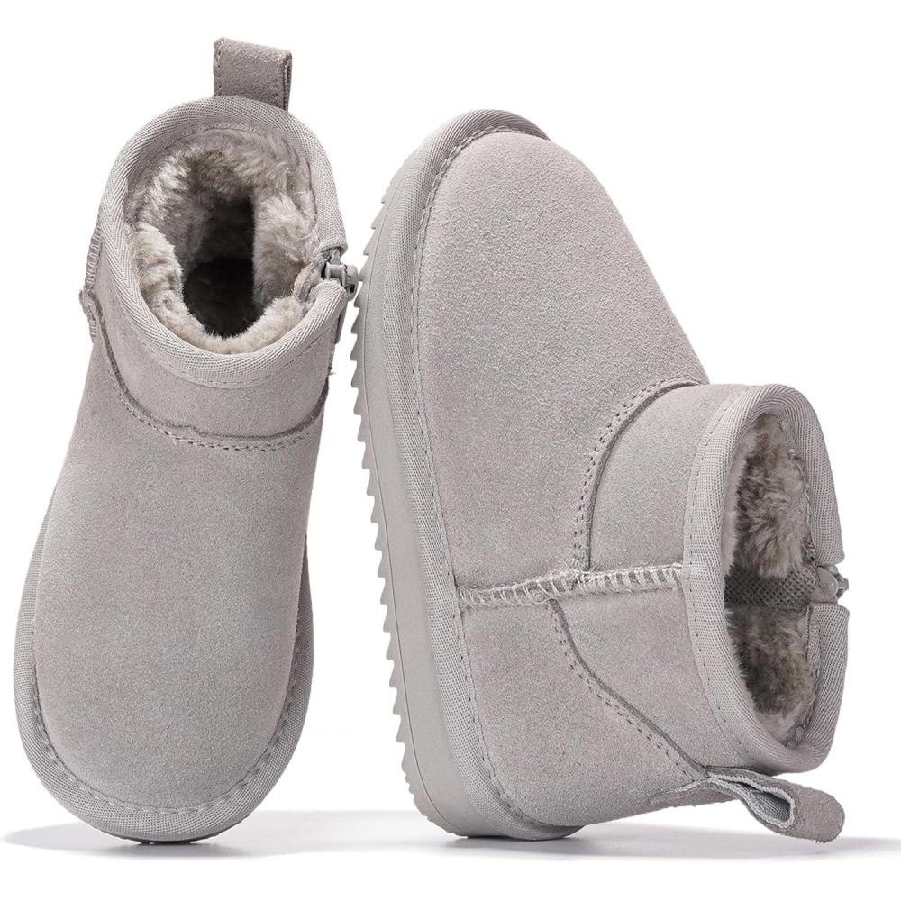 imageProject Cloud 100 Genuine Leather Girls Boots Water Resistant ampamp Lightweight Ankle Boots with Memory Foam Cozy ampamp Fur Non Slip Kids Boots for Girls ampamp Boys Perfect for FallLightgrey Suede