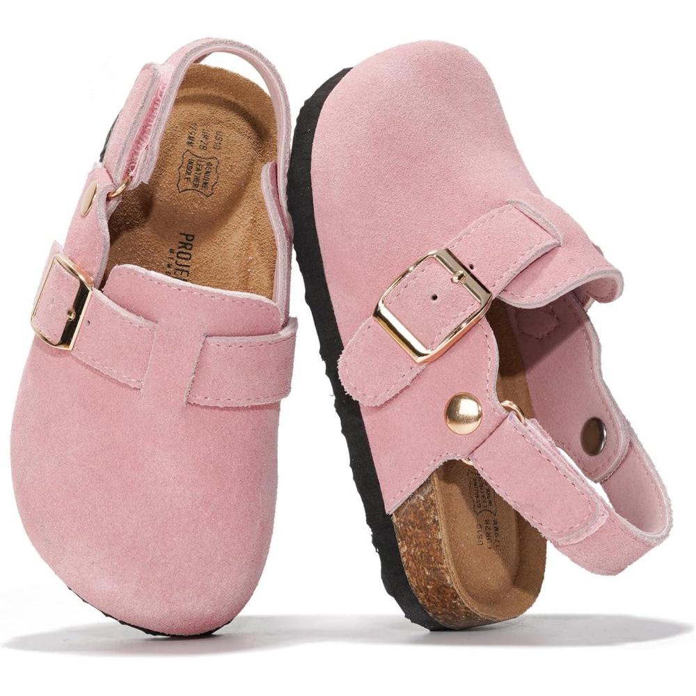 imageProject Cloud 100 Genuine Leather Kids Clogs with Cork Footbed Arch Support  NonSlip Slippers ampamp Sandals for Boys ampamp Girls FootwearPink With Back Strap