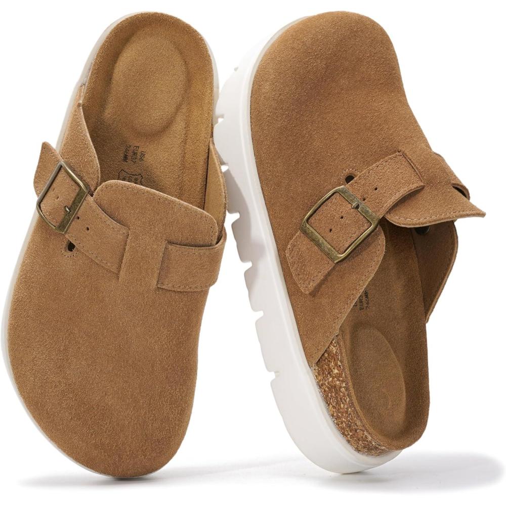 imageProject Cloud 100 Genuine Leather Platform Clogs for Women Footwear  Memory Foam Arch Support Cork Footbed Casual Shoes ampamp Mules for Women 2025 Benton ChunkyChestnut