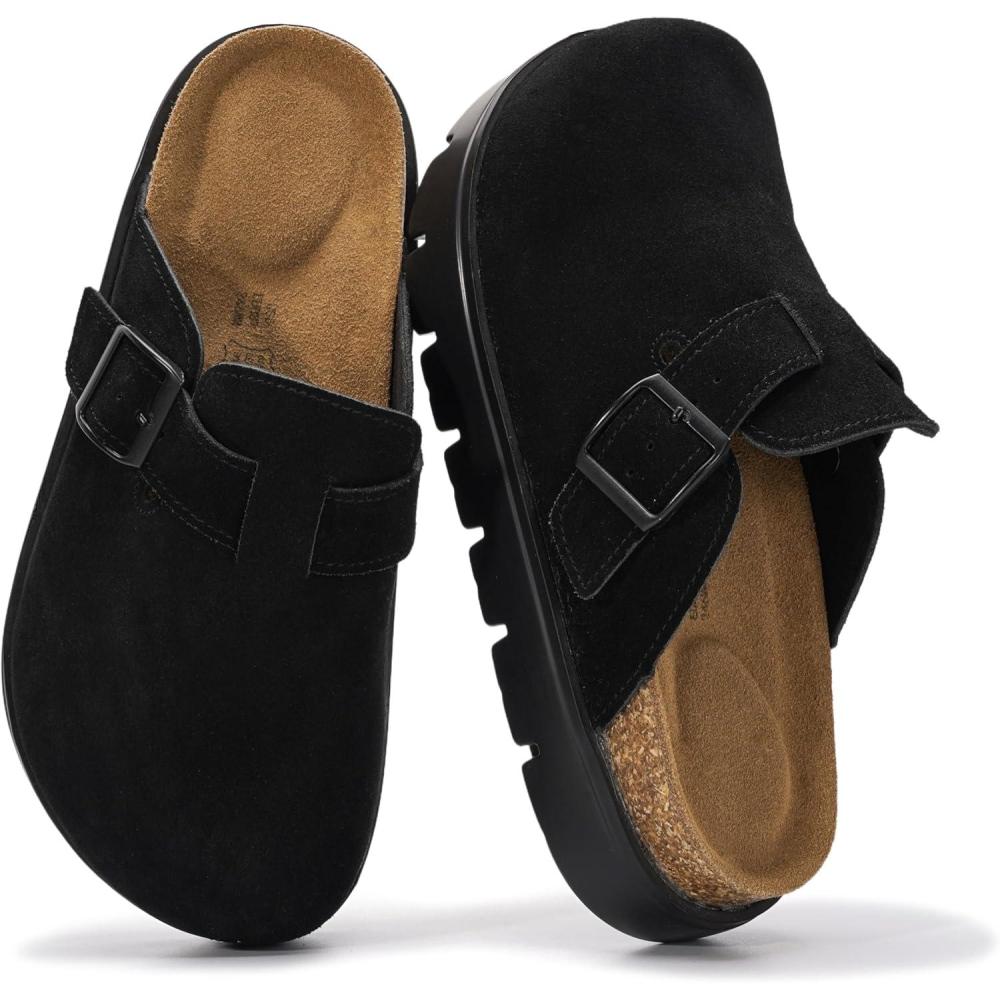 imageProject Cloud 100 Genuine Leather Platform Clogs for Women Footwear  Memory Foam Arch Support Cork Footbed Casual Shoes ampamp Mules for Women 2025 Benton ChunkyBlackmono