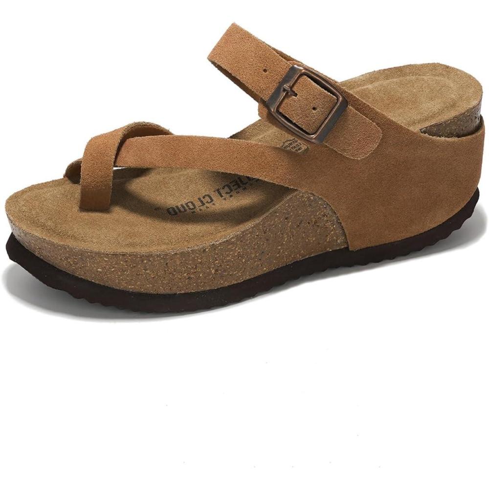 imageProject Cloud 100 Genuine Leather Platform Sandals Women  Memory Foam Womens Sandals ampamp Slippers Beach Essentials  Wedge for Women with Straps MojitoTan