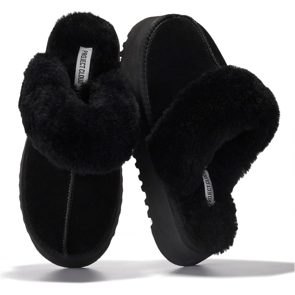imageProject Cloud 100 Genuine Leather Slippers for Women Footwear  Memory Foam Clogs and Mules for Women 2025  Non Slip and Lightweight Fur Slippers VikiBlack  Viki