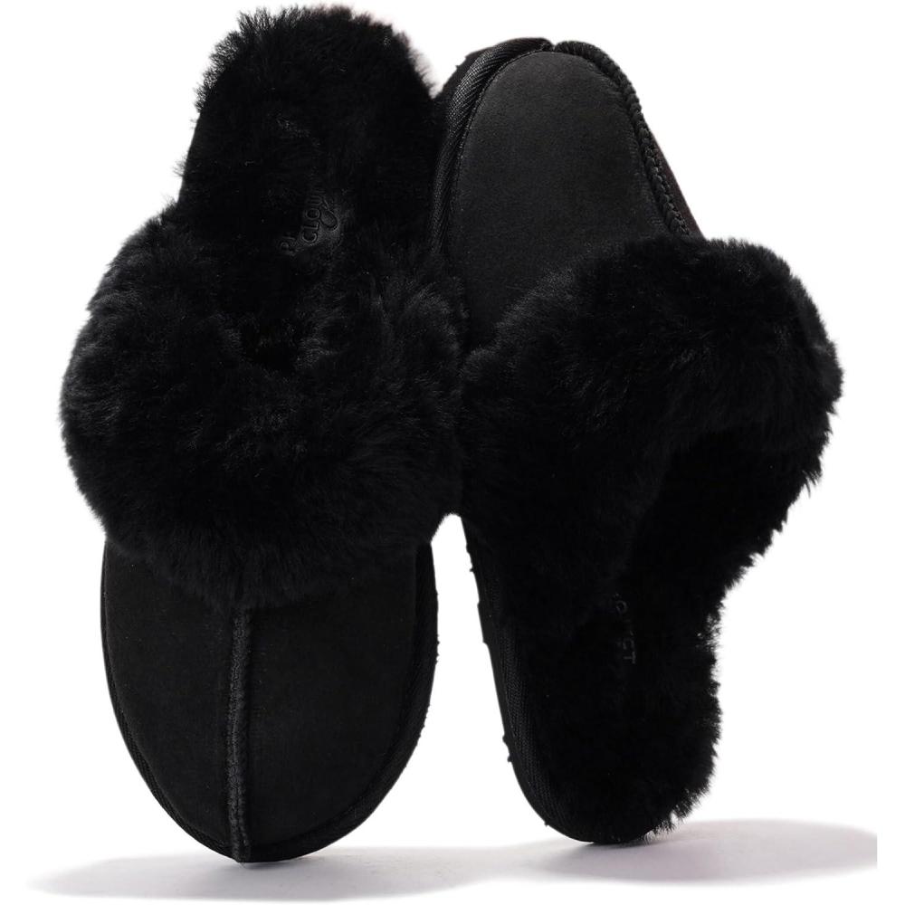 imageProject Cloud 100 Genuine Leather Slippers for Women Footwear with Genuine Fur Lining Womens Clogs ampamp Mule  NonSlip IndoorOutdoor Scuff Womens Slippers with Memory Foam Insole HenkaScuffblack