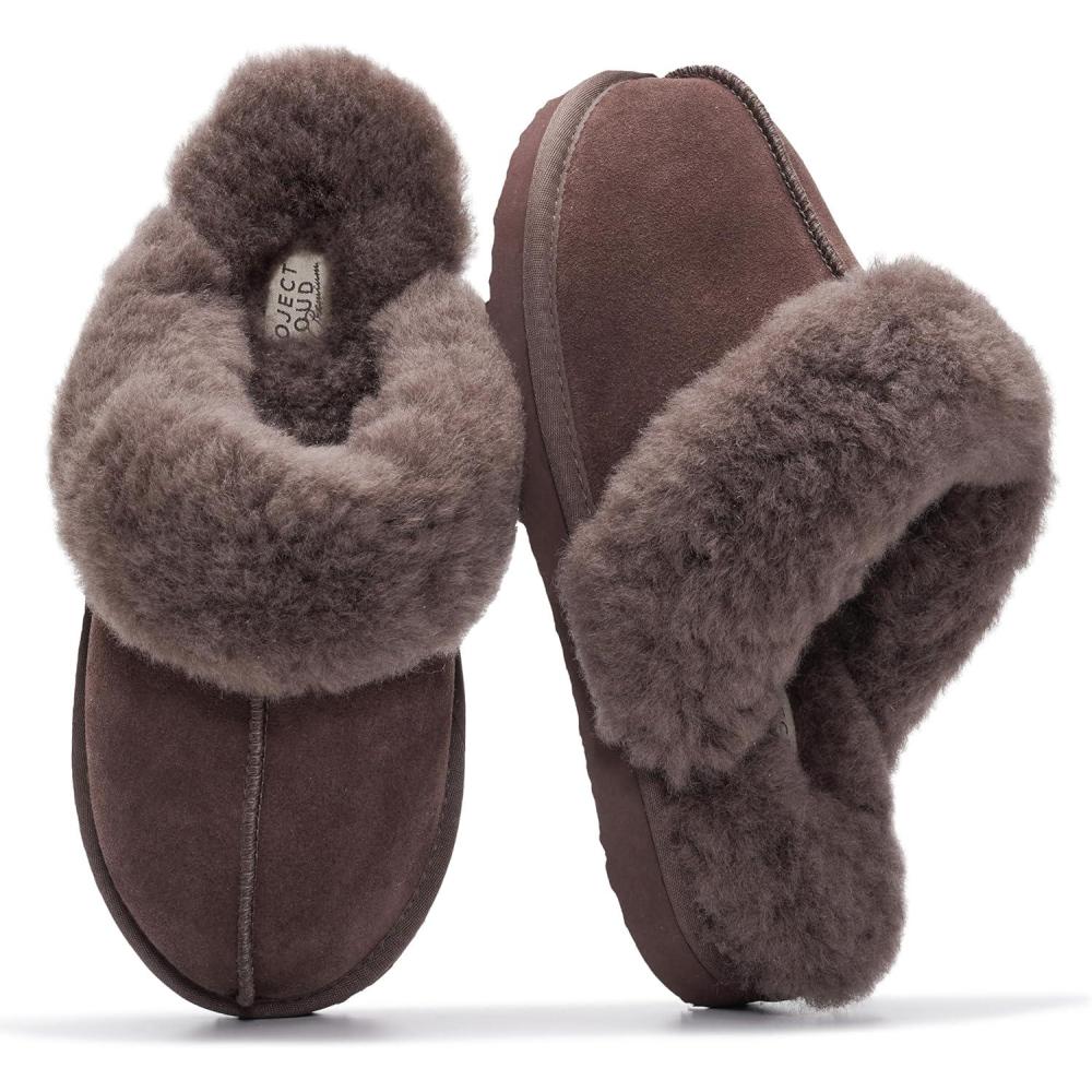 imageProject Cloud 100 Genuine Leather Slippers for Women Footwear with Genuine Fur Lining Womens Clogs ampamp Mule  NonSlip IndoorOutdoor Scuff Womens Slippers with Memory Foam Insole HenkaChocolate Brown