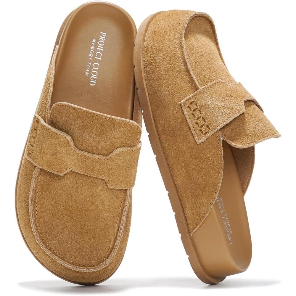 imageProject Cloud 100 Genuine Leather Womens Clog  Memory Foam Arch Support NonSlip Sole Mules ampamp Clogs for Women Footwear  Platform Winter Shoes FoamyChestnut Suede