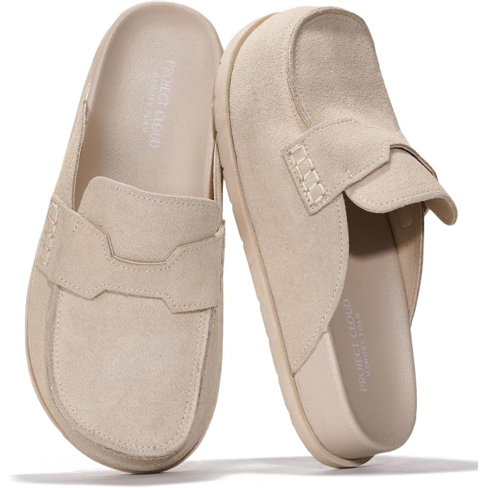 imageProject Cloud 100 Genuine Leather Womens Clog  Memory Foam Arch Support NonSlip Sole Mules ampamp Clogs for Women Footwear  Platform Winter Shoes FoamyBone Suede