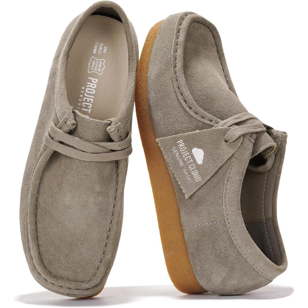 imageProject Cloud 100 Genuine Leather Womens Shoes  Memory Foam Insole Oxford Shoes For Women Footwear  Lightweight AntiSlip Sole Casual Work Loafers with Lace WallyGrey