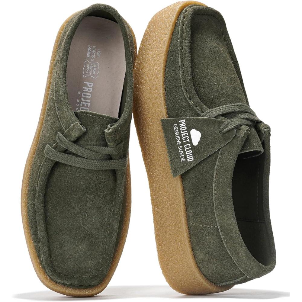 imageProject Cloud 100 Genuine Leather Womens Shoes NonSlip Platform Loafers for Women with Memory Foam Insole Stylish Oxford Fall Shoes for Women 2025 WALLYCHUNKYOlive Suede