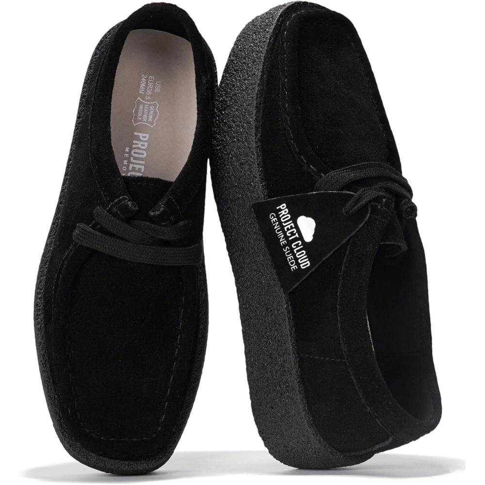 imageProject Cloud 100 Genuine Leather Womens Shoes NonSlip Platform Loafers for Women with Memory Foam Insole Stylish Oxford Fall Shoes for Women 2025 WALLYCHUNKYBlack Suede