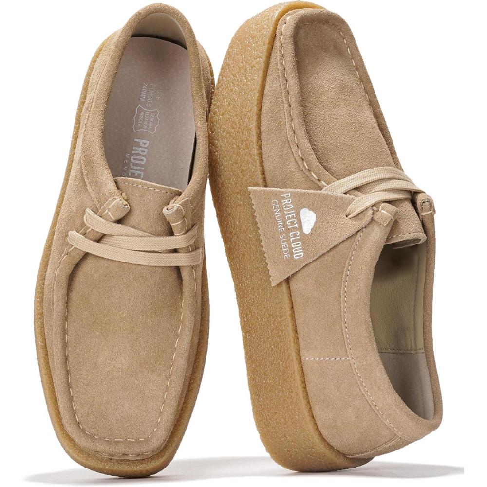 imageProject Cloud 100 Genuine Leather Womens Shoes NonSlip Platform Loafers for Women with Memory Foam Insole Stylish Oxford Fall Shoes for Women 2025 WALLYCHUNKYWheat Suede