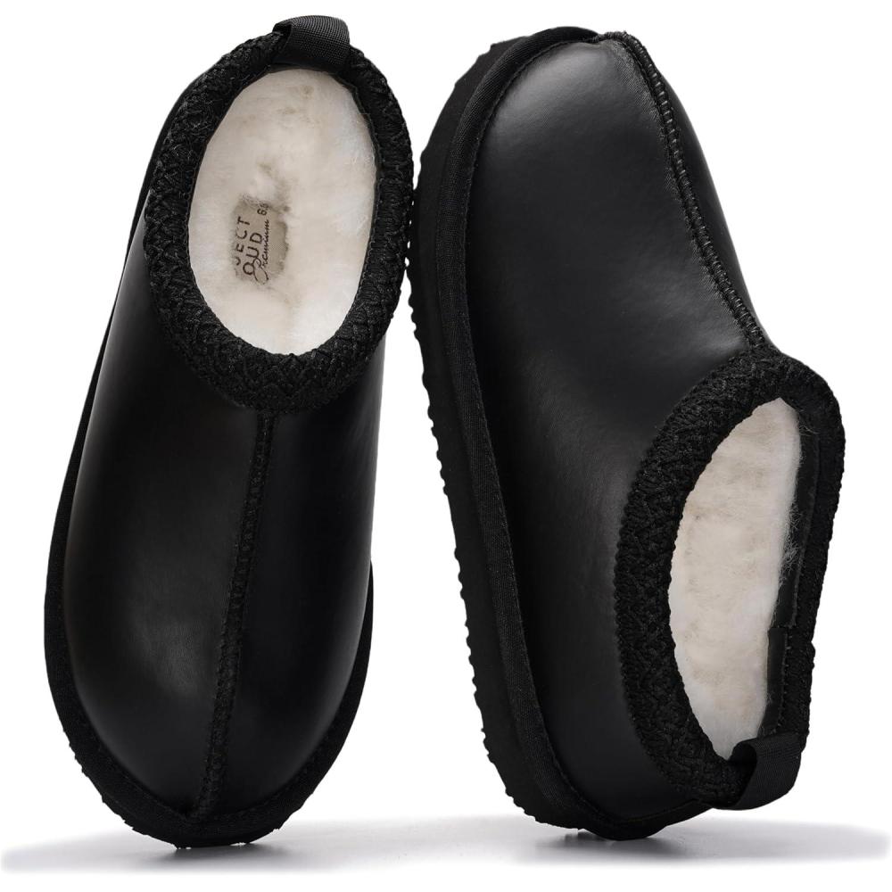 imageProject Cloud 100 Genuine Leather Womens Slippers with Genuine Australian Shearling Fur Lining Slippers for Women  NonSlip EVA with Memory Foam Fuzzy Slippers Women Footwear NeritaBlack Distressed