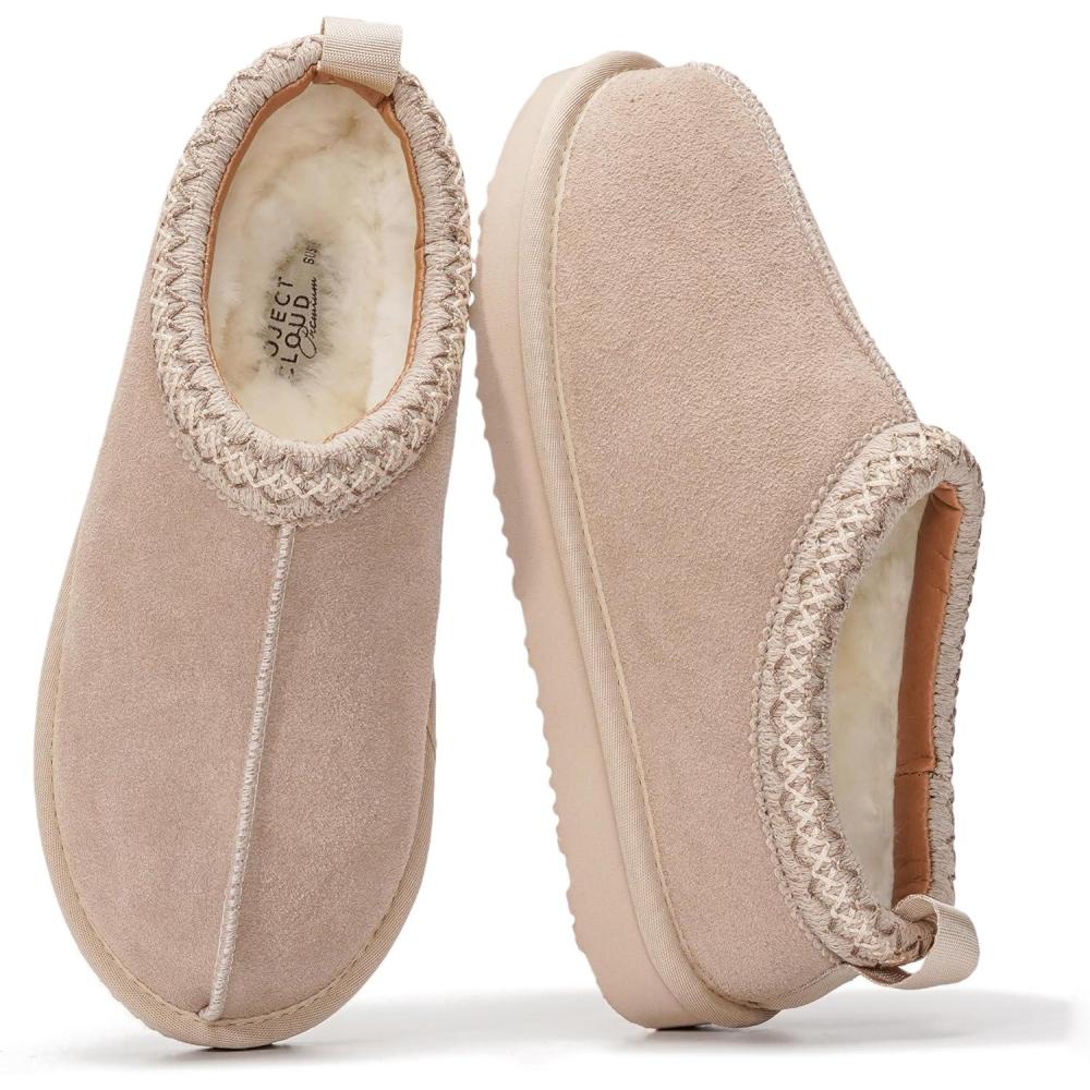 imageProject Cloud 100 Genuine Leather Womens Slippers with Genuine Australian Shearling Fur Lining Slippers for Women  NonSlip EVA with Memory Foam Fuzzy Slippers Women Footwear NeritaSand Suede