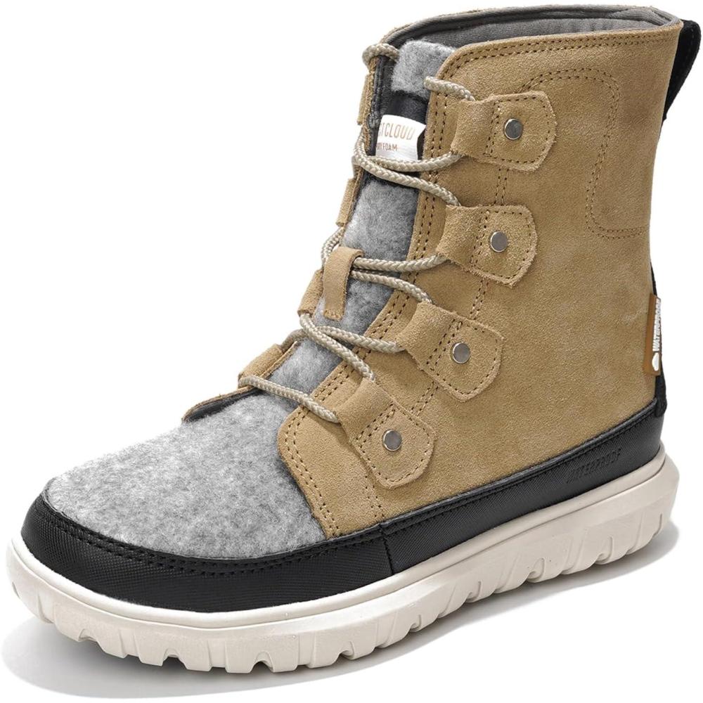 imageProject Cloud 100 Genuine Leather Womens Snow Boots Genuine Leather Waterproof Memory Foam Insole and NonSlip Winter Snow Boots For Women Footwear  Outdoor Shoes LeonoraTaupe