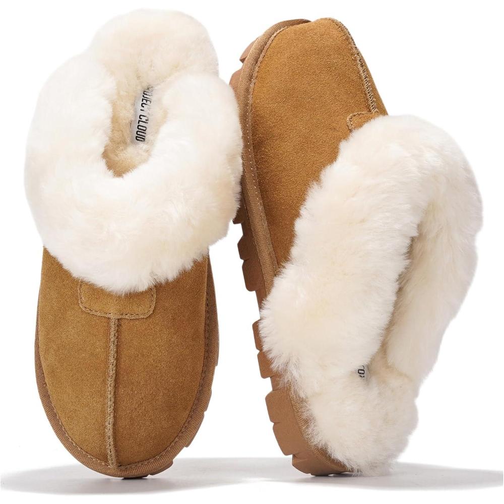 imageProject Cloud 100 Genuine Leather ampamp Australian Shearling Slippers for Women  Cozy Memory Foam Womens Slippers HedyChestnut