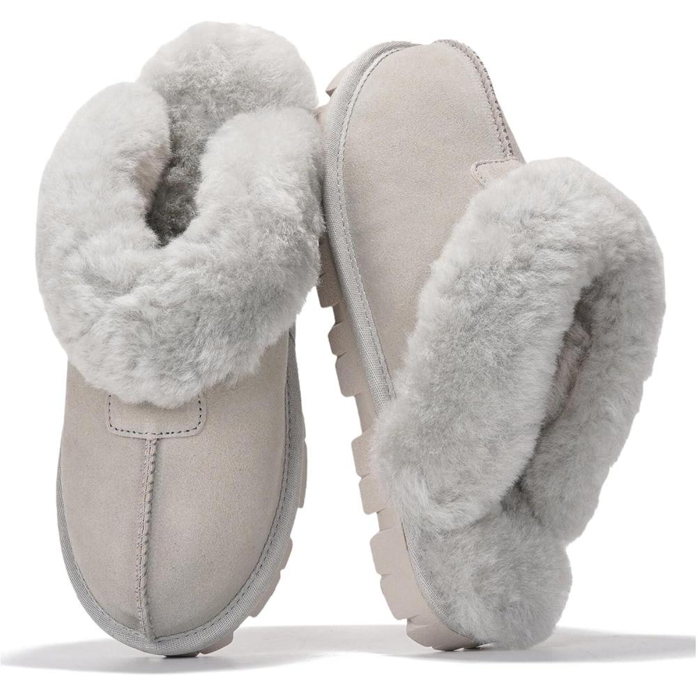 imageProject Cloud 100 Genuine Leather ampamp Australian Shearling Slippers for Women  Cozy Memory Foam Womens Slippers HedyLight Grey Suede