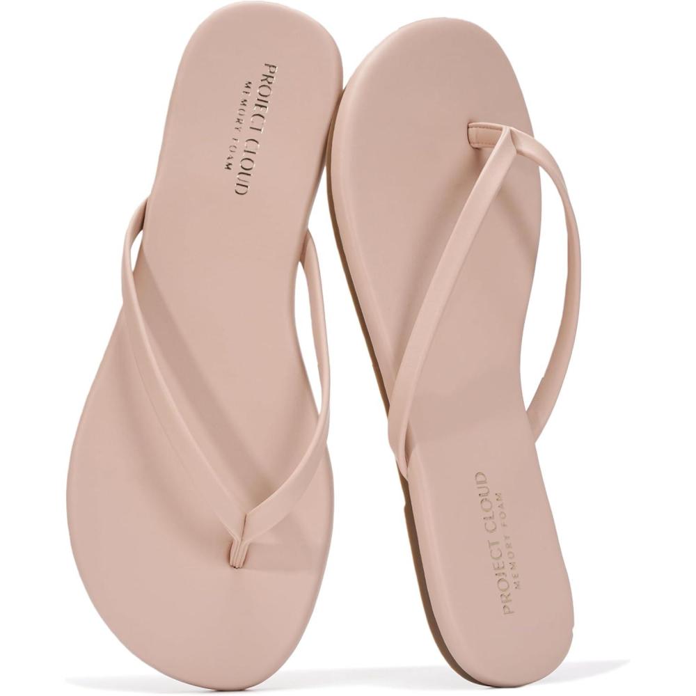 imageProject Cloud Flip Flops for Women  Memory Foam Flats Summer Sandals for Women 2025  Vegan Leather Lightweight Womens Sandals Summer Beach Essentials SlidesMauve
