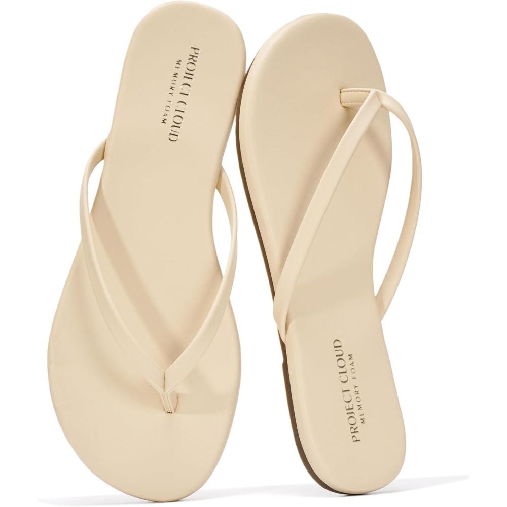 imageProject Cloud Flip Flops for Women  Memory Foam Flats Summer Sandals for Women 2025  Vegan Leather Lightweight Womens Sandals Summer Beach Essentials SlidesSand