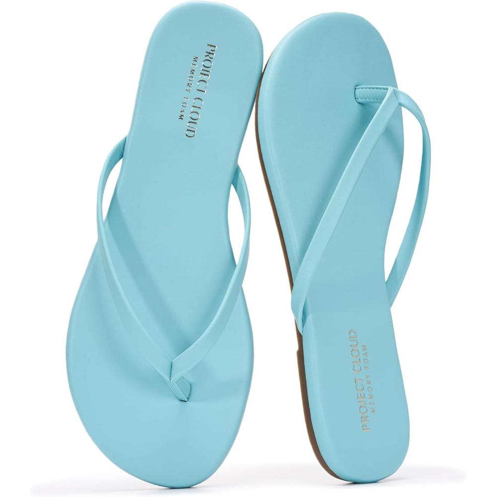 imageProject Cloud Flip Flops for Women  Memory Foam Flats Summer Sandals for Women 2025  Vegan Leather Lightweight Womens Sandals Summer Beach Essentials SlidesTurquoise