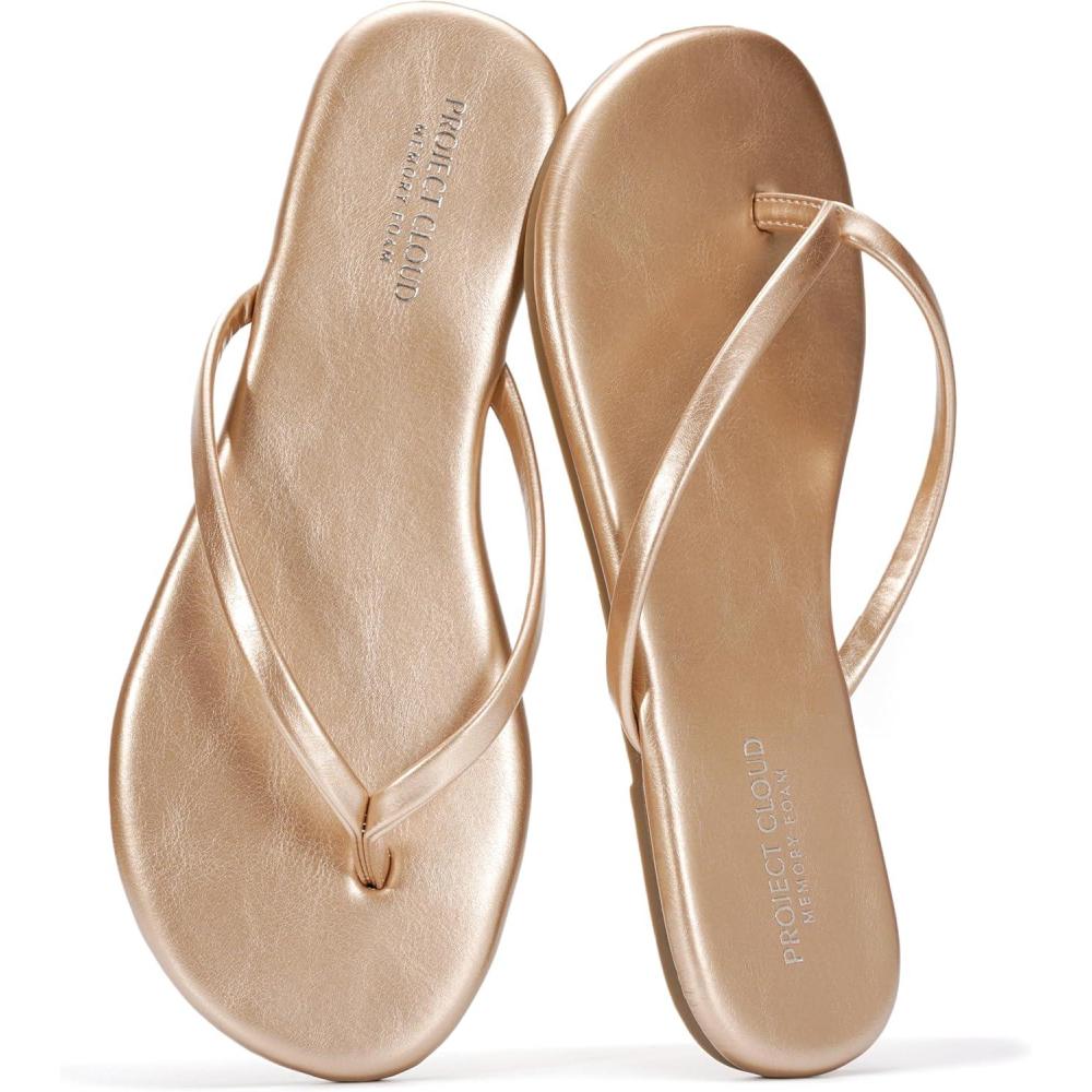 imageProject Cloud Flip Flops for Women  Memory Foam Flats Summer Sandals for Women 2025  Vegan Leather Lightweight Womens Sandals Summer Beach Essentials SlidesCopper